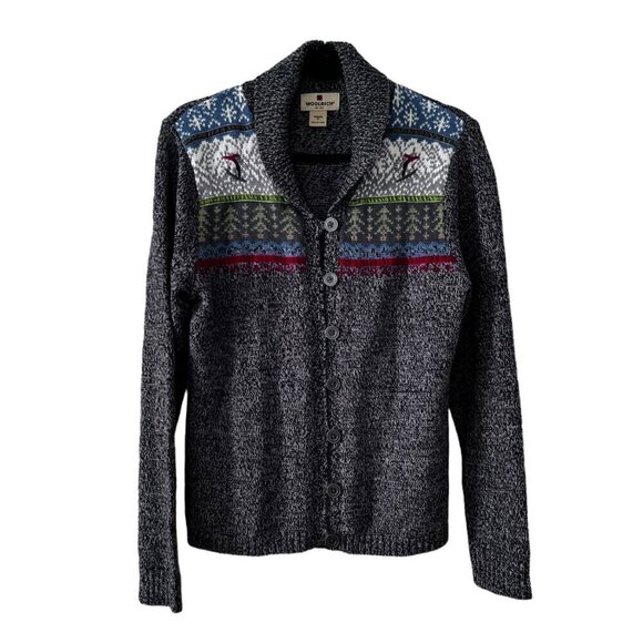 Vintage Woolrich Women's Gray Red Long Sleeve Button Down Ski Cardigan size  M - Picture 1 of 12